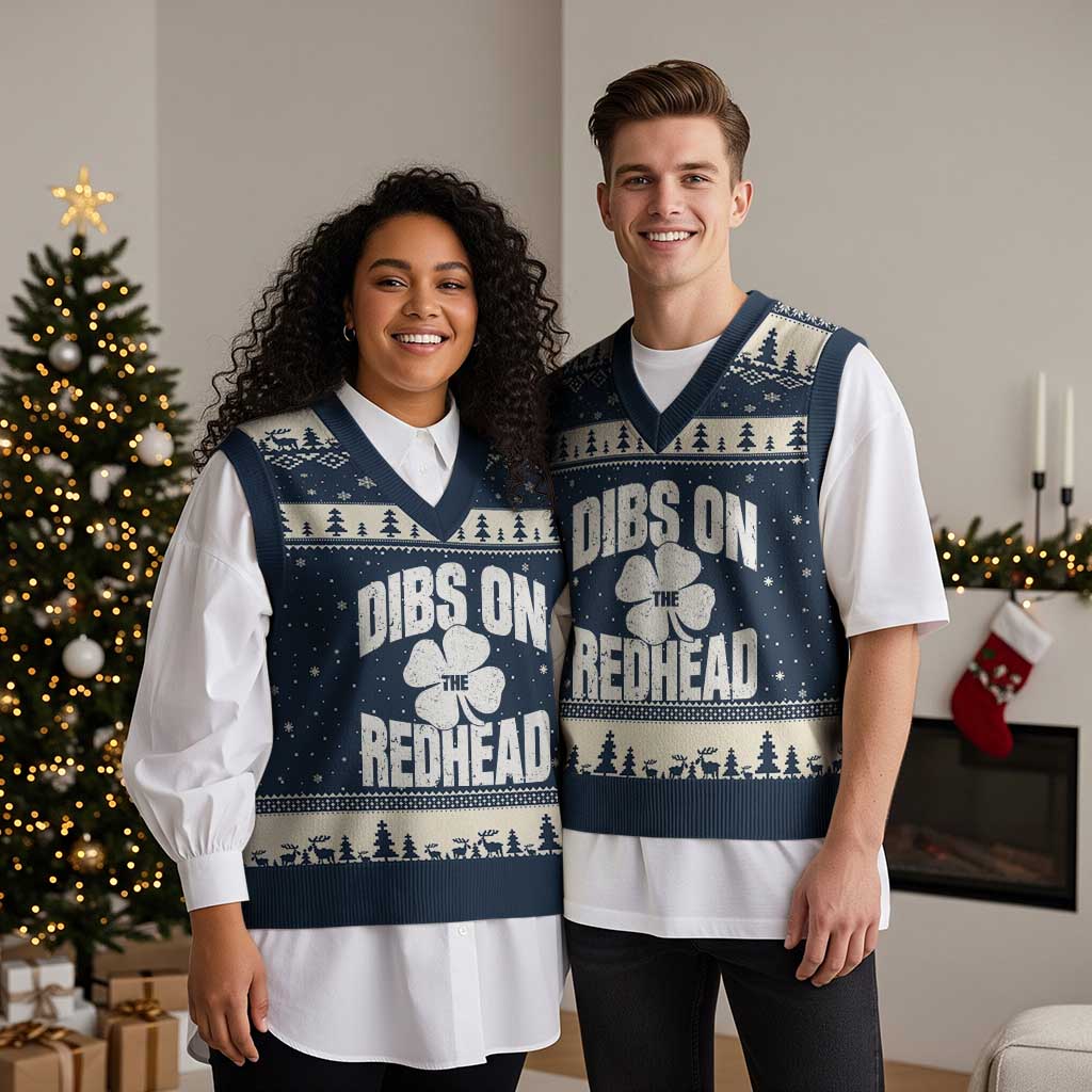 Funny Irish St Patricks Day Shamrock Dibs On The Redhead V-Neck Knit Sweater Vest