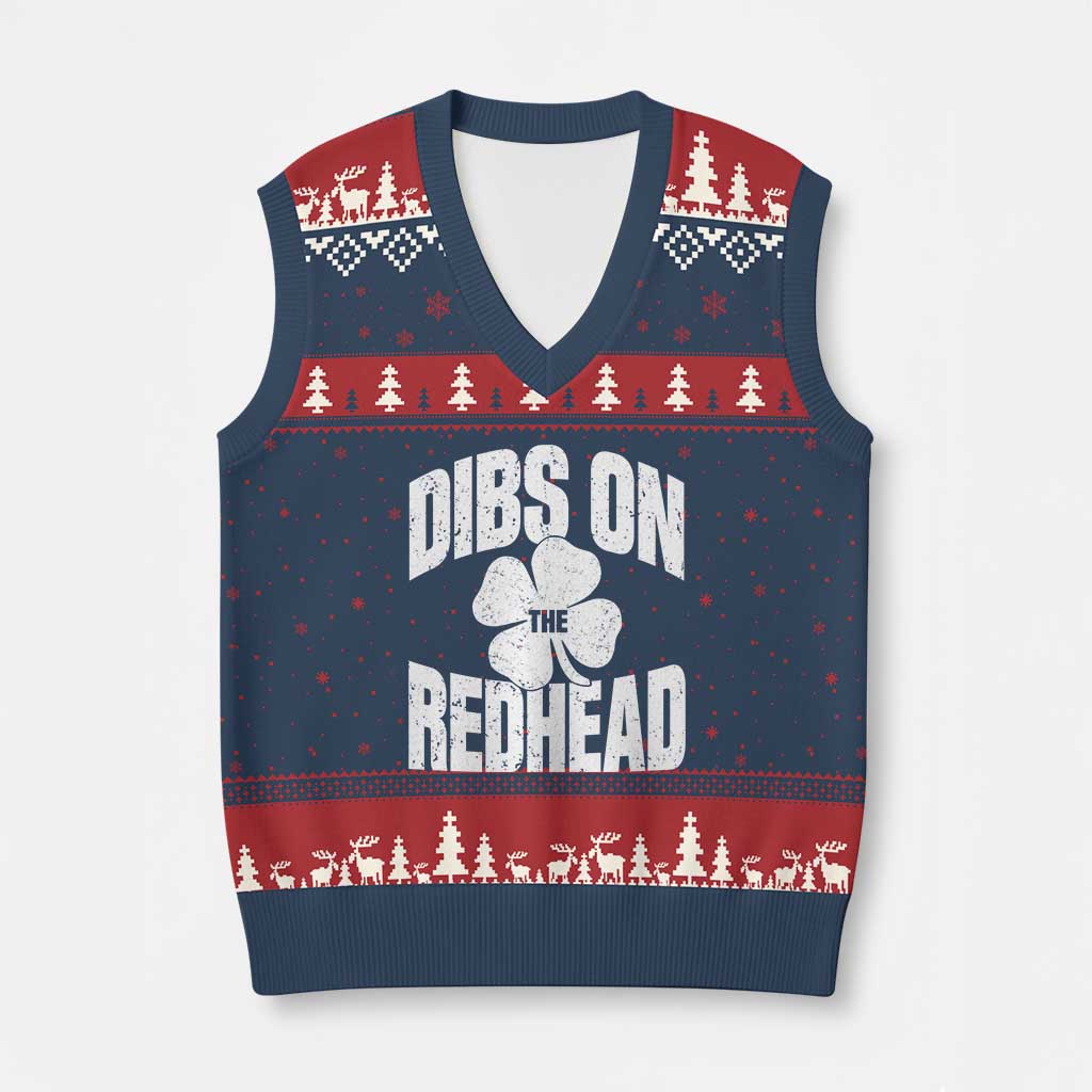 Funny Irish St Patricks Day Shamrock Dibs On The Redhead V-Neck Knit Sweater Vest