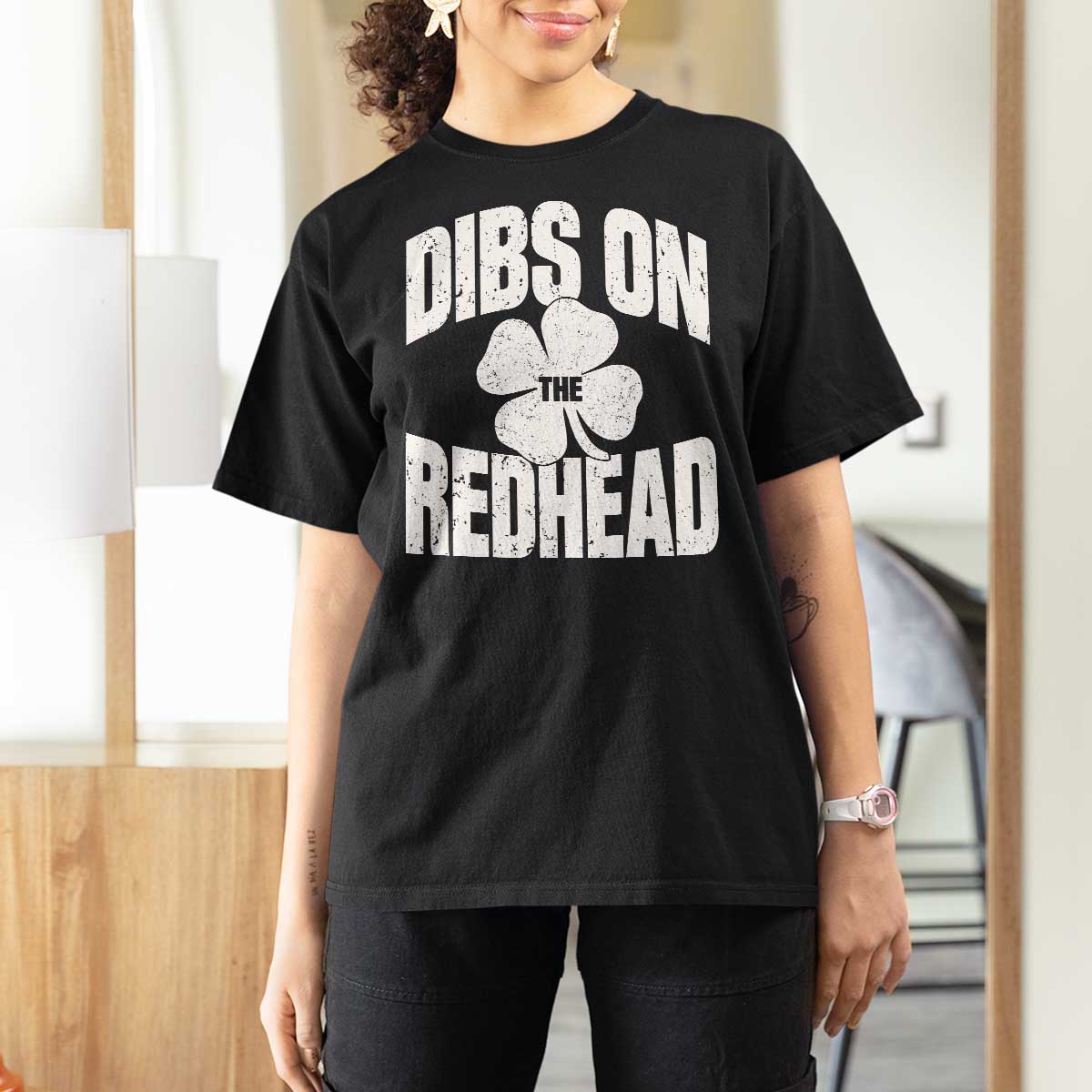 Funny Irish St Patricks Day Shamrock Dibs On The Redhead T Shirt For Women
