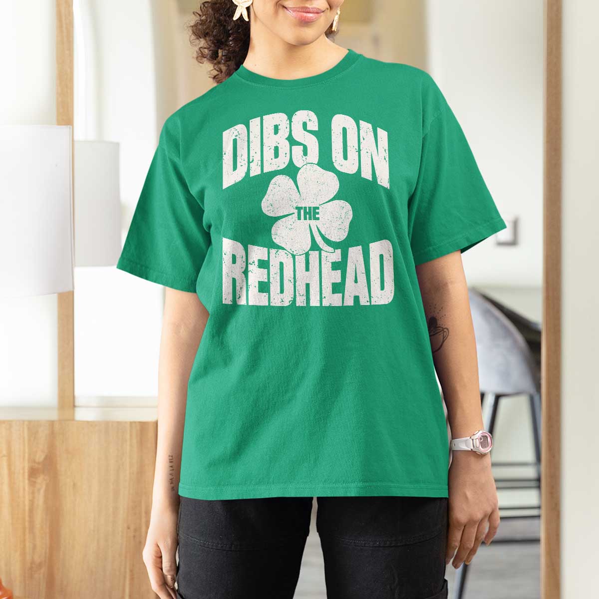 Funny Irish St Patricks Day Shamrock Dibs On The Redhead T Shirt For Women
