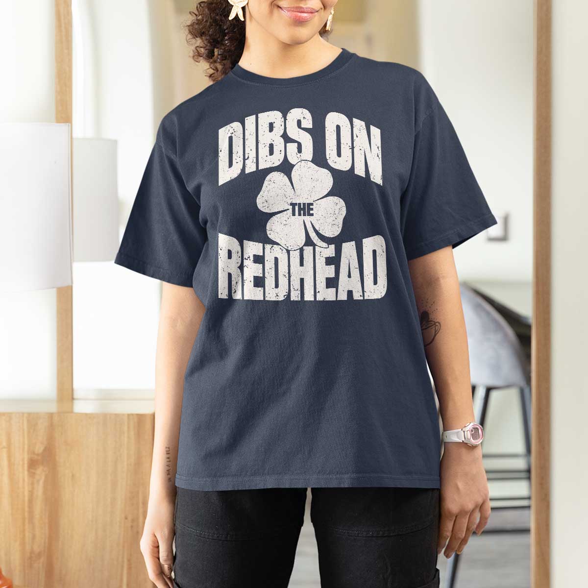 Funny Irish St Patricks Day Shamrock Dibs On The Redhead T Shirt For Women