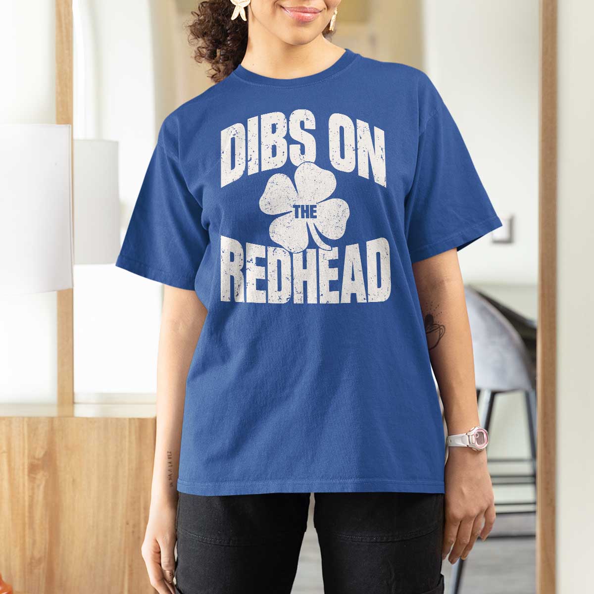 Funny Irish St Patricks Day Shamrock Dibs On The Redhead T Shirt For Women