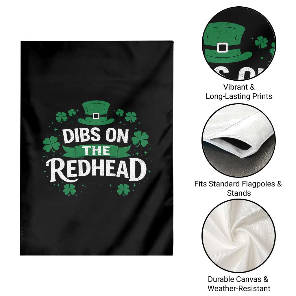 Funny Irish St Patricks Day Dibs On The Redhead Garden Flag Lucky Shamrock Clovers