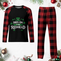 Funny Irish St Patricks Day Dibs On The Redhead Plaid Pajama Set Lucky Shamrock Clovers