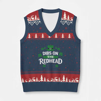 Funny Irish St Patricks Day Dibs On The Redhead V-Neck Knit Sweater Vest Lucky Shamrock Clovers