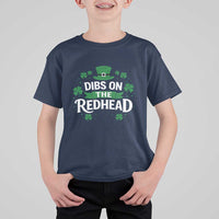 Funny Irish St Patricks Day Dibs On The Redhead T Shirt For Kid Lucky Shamrock Clovers