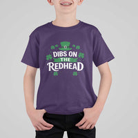 Funny Irish St Patricks Day Dibs On The Redhead T Shirt For Kid Lucky Shamrock Clovers