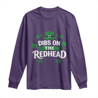 Funny Irish St Patricks Day Dibs On The Redhead Long Sleeve Shirt Lucky Shamrock Clovers