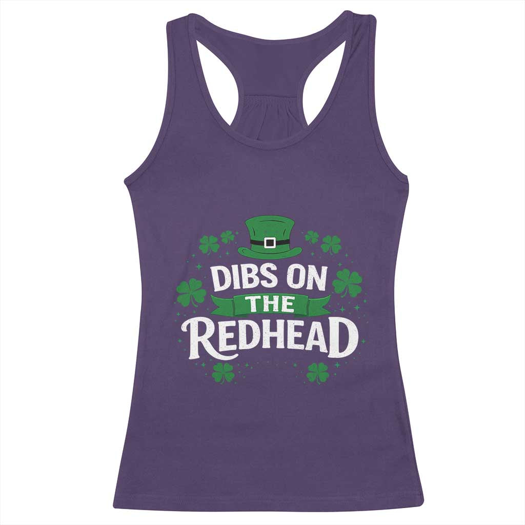 Funny Irish St Patricks Day Dibs On The Redhead Racerback Tank Top Lucky Shamrock Clovers
