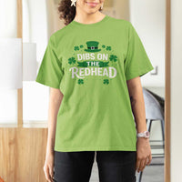 Funny Irish St Patricks Day Dibs On The Redhead T Shirt For Women Lucky Shamrock Clovers