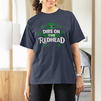 Funny Irish St Patricks Day Dibs On The Redhead T Shirt For Women Lucky Shamrock Clovers