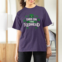 Funny Irish St Patricks Day Dibs On The Redhead T Shirt For Women Lucky Shamrock Clovers