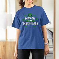 Funny Irish St Patricks Day Dibs On The Redhead T Shirt For Women Lucky Shamrock Clovers