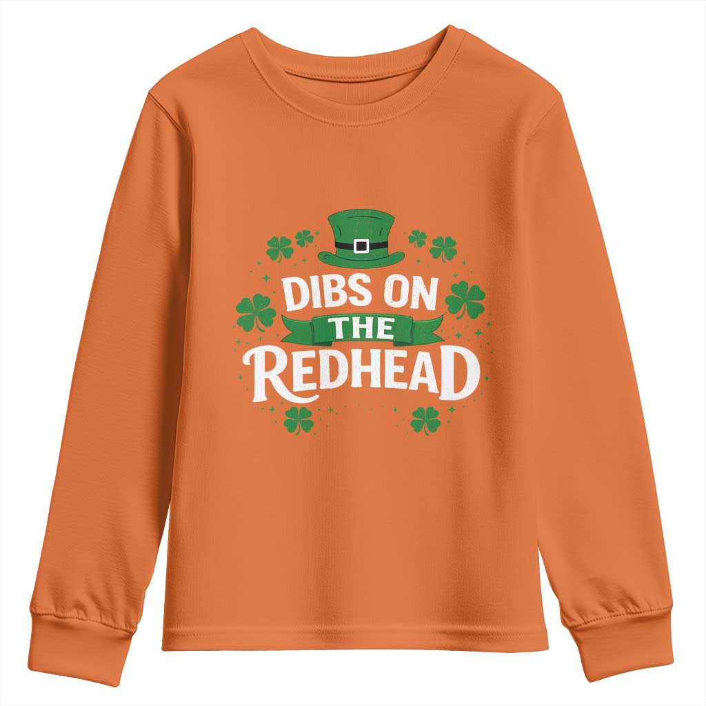 Funny Irish St Patricks Day Dibs On The Redhead Youth Sweatshirt Lucky Shamrock Clovers