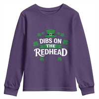 Funny Irish St Patricks Day Dibs On The Redhead Youth Sweatshirt Lucky Shamrock Clovers