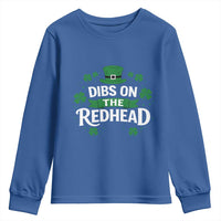 Funny Irish St Patricks Day Dibs On The Redhead Youth Sweatshirt Lucky Shamrock Clovers