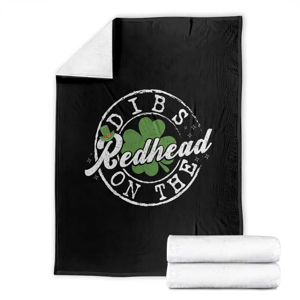 Funny Irish St Patricks Day Dibs On The Redhead Throw Blanket Retro Lucky Shamrock