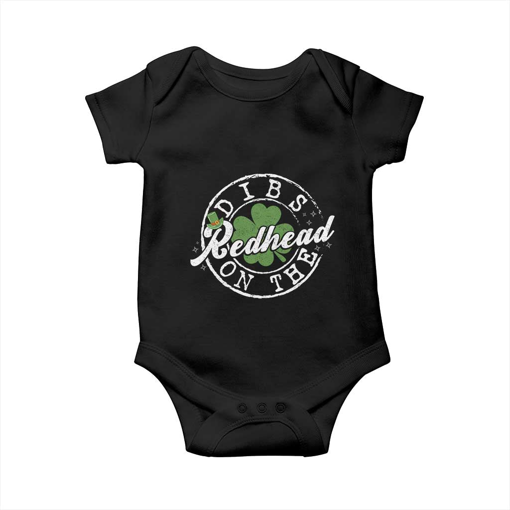 Funny Irish St Patricks Day Dibs On The Redhead Baby Onesie Retro Lucky Shamrock