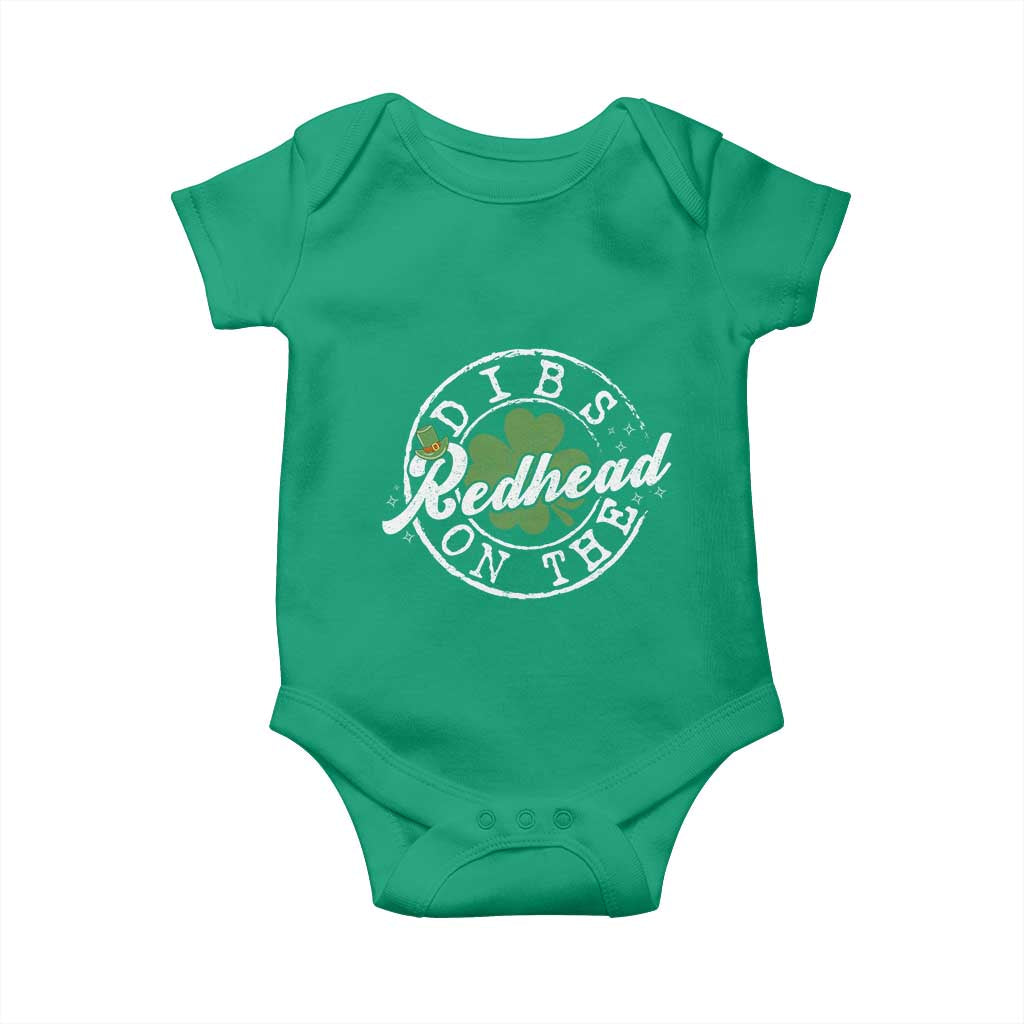 Funny Irish St Patricks Day Dibs On The Redhead Baby Onesie Retro Lucky Shamrock