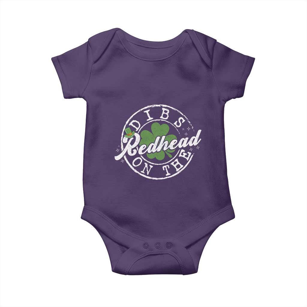 Funny Irish St Patricks Day Dibs On The Redhead Baby Onesie Retro Lucky Shamrock