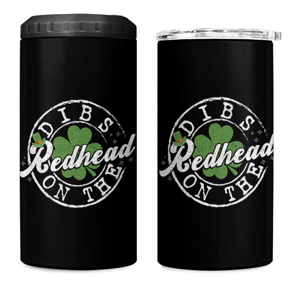 Funny Irish St Patricks Day Dibs On The Redhead 4 in 1 Can Cooler Tumbler Retro Lucky Shamrock