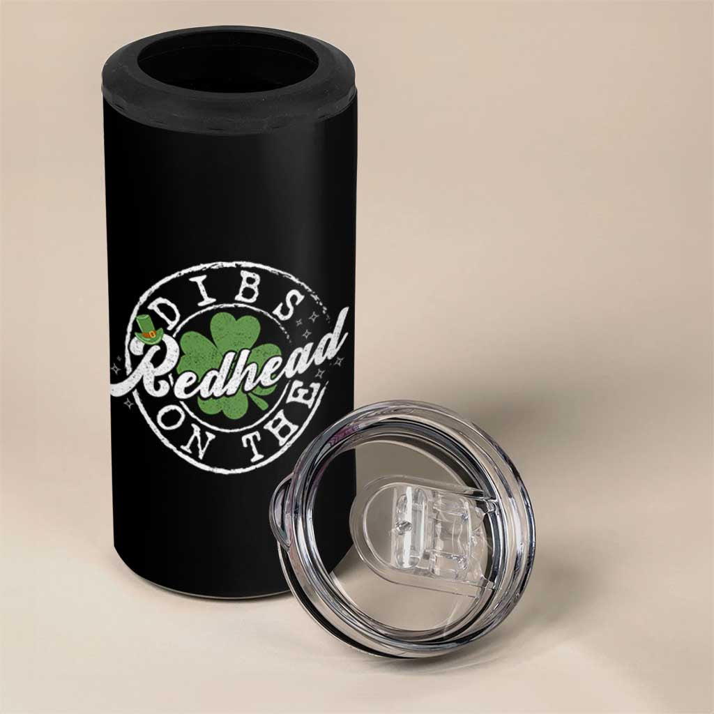 Funny Irish St Patricks Day Dibs On The Redhead 4 in 1 Can Cooler Tumbler Retro Lucky Shamrock