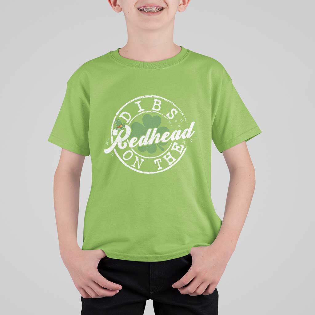 Funny Irish St Patricks Day Dibs On The Redhead T Shirt For Kid Retro Lucky Shamrock