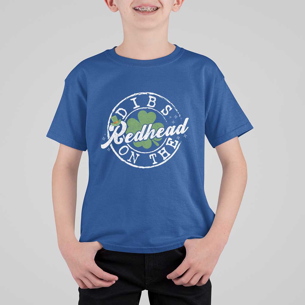 Funny Irish St Patricks Day Dibs On The Redhead T Shirt For Kid Retro Lucky Shamrock