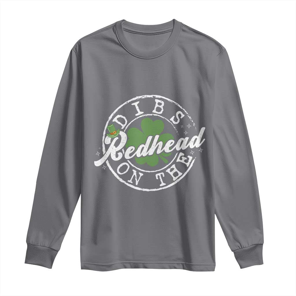 Funny Irish St Patricks Day Dibs On The Redhead Long Sleeve Shirt Retro Lucky Shamrock