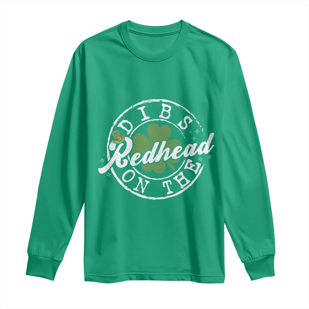 Funny Irish St Patricks Day Dibs On The Redhead Long Sleeve Shirt Retro Lucky Shamrock