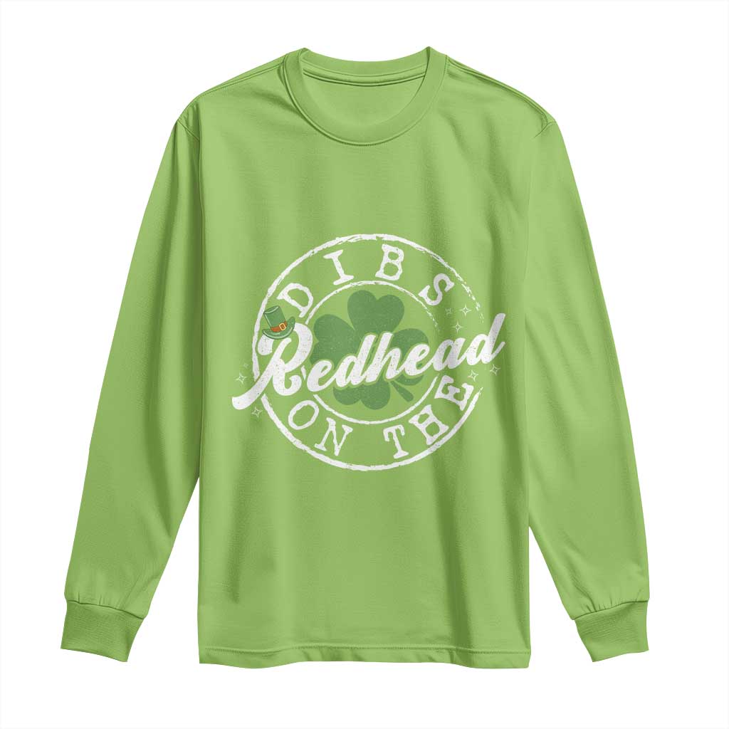 Funny Irish St Patricks Day Dibs On The Redhead Long Sleeve Shirt Retro Lucky Shamrock