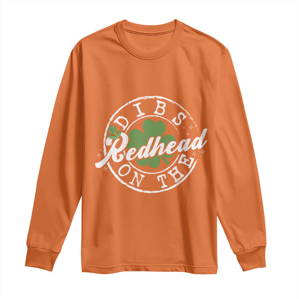 Funny Irish St Patricks Day Dibs On The Redhead Long Sleeve Shirt Retro Lucky Shamrock