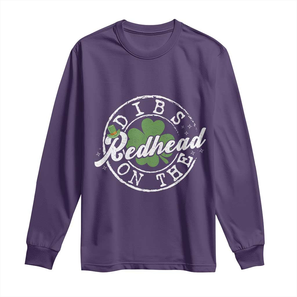 Funny Irish St Patricks Day Dibs On The Redhead Long Sleeve Shirt Retro Lucky Shamrock