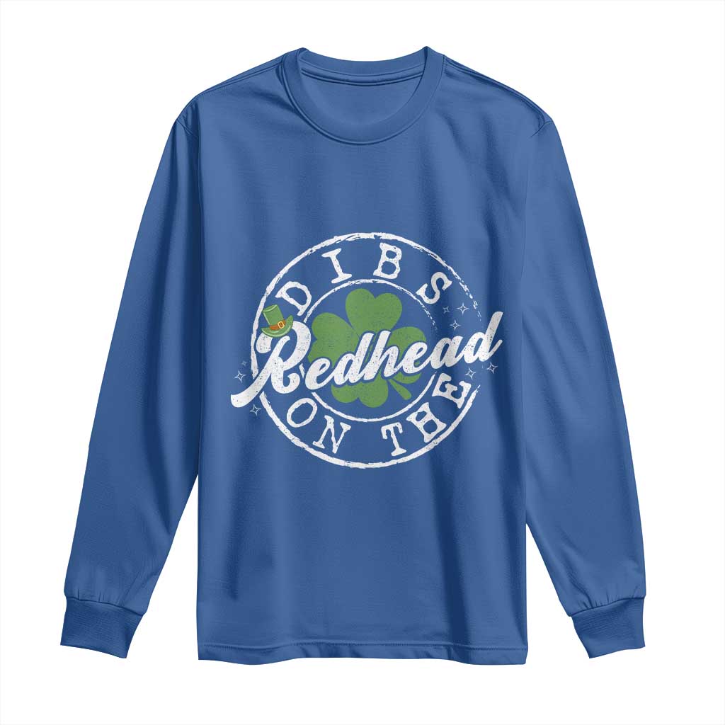 Funny Irish St Patricks Day Dibs On The Redhead Long Sleeve Shirt Retro Lucky Shamrock