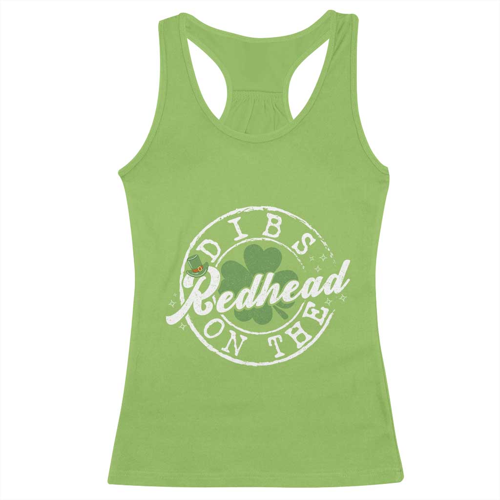 Funny Irish St Patricks Day Dibs On The Redhead Racerback Tank Top Retro Lucky Shamrock