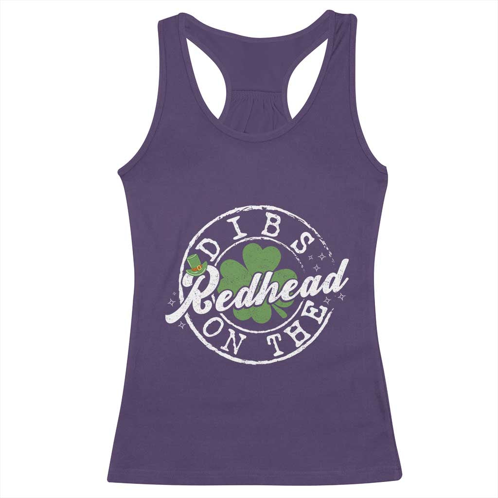 Funny Irish St Patricks Day Dibs On The Redhead Racerback Tank Top Retro Lucky Shamrock