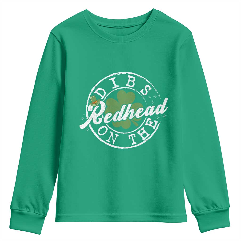 Funny Irish St Patricks Day Dibs On The Redhead Youth Sweatshirt Retro Lucky Shamrock