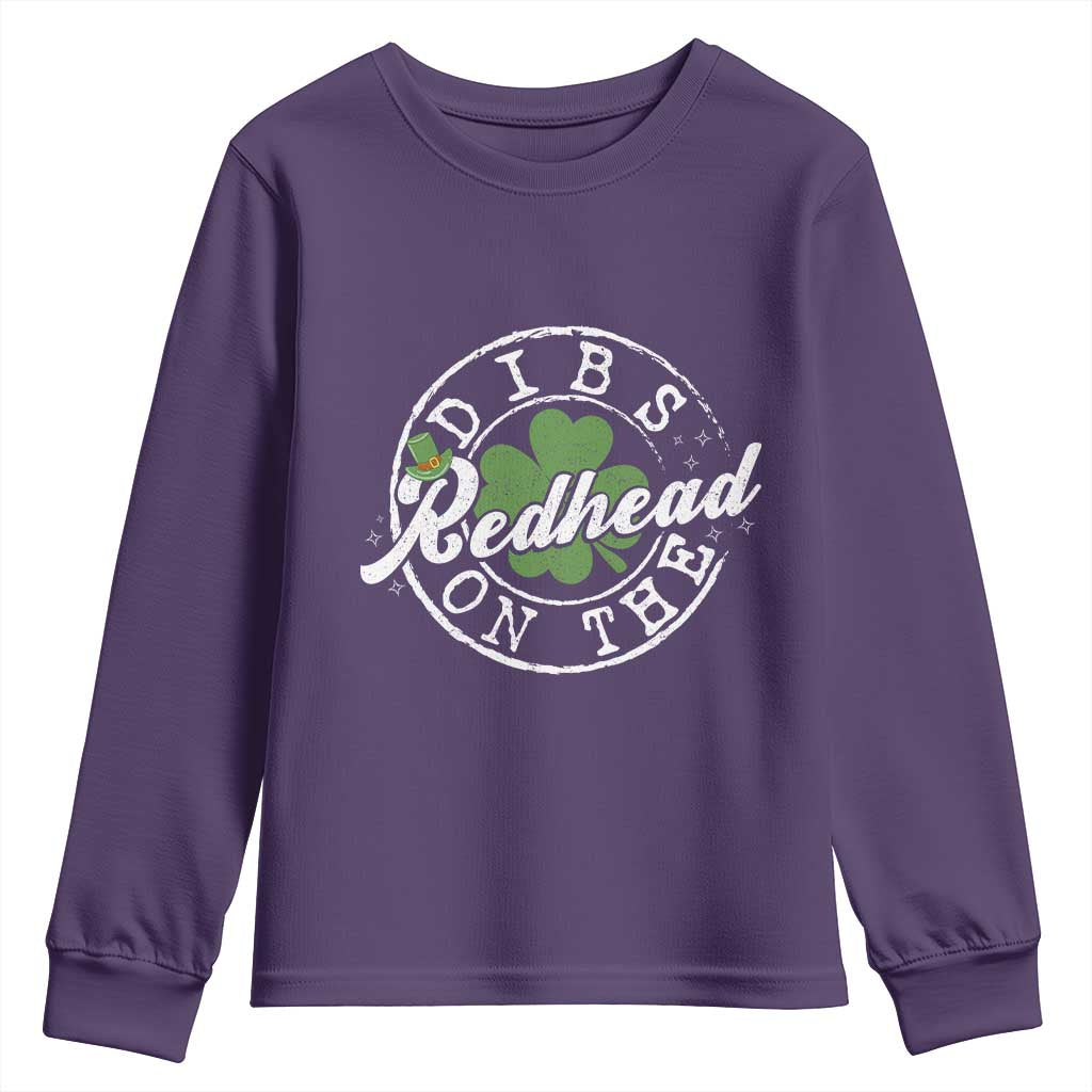 Funny Irish St Patricks Day Dibs On The Redhead Youth Sweatshirt Retro Lucky Shamrock