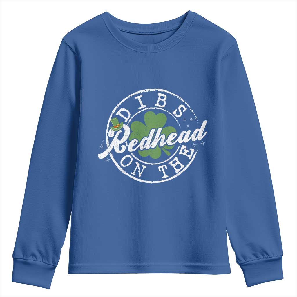 Funny Irish St Patricks Day Dibs On The Redhead Youth Sweatshirt Retro Lucky Shamrock