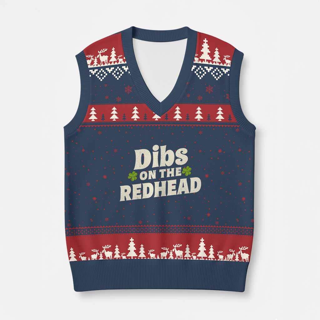 Dibs On The Redhead V-Neck Knit Sweater Vest Funny Irish St Patricks Day Lucky Shamrock