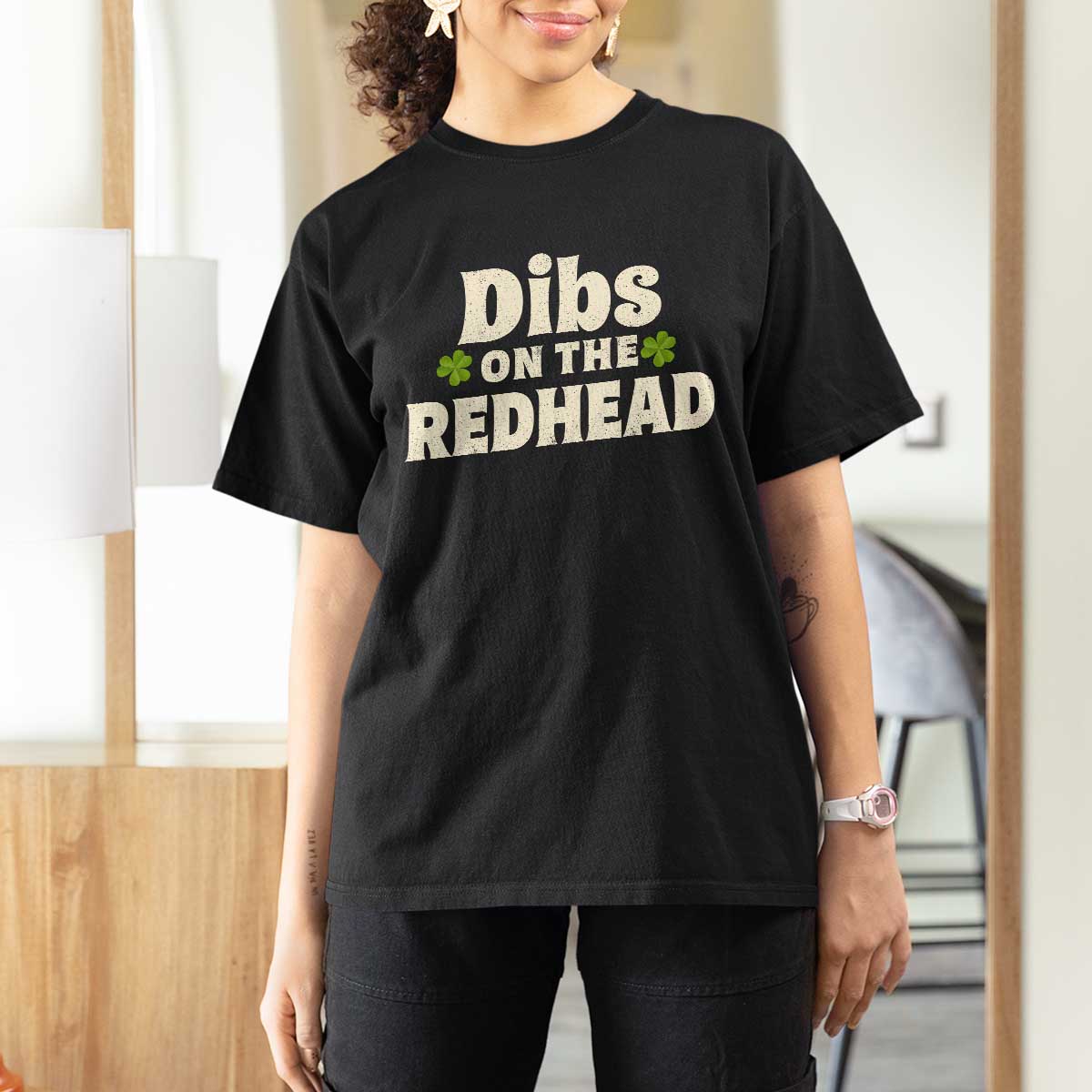 Dibs On The Redhead T Shirt For Women Funny Irish St Patricks Day Lucky Shamrock