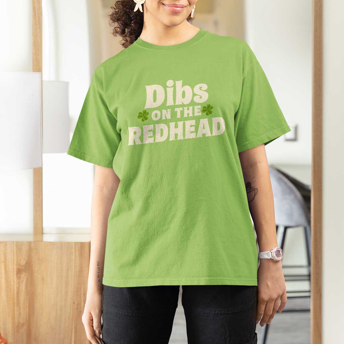 Dibs On The Redhead T Shirt For Women Funny Irish St Patricks Day Lucky Shamrock
