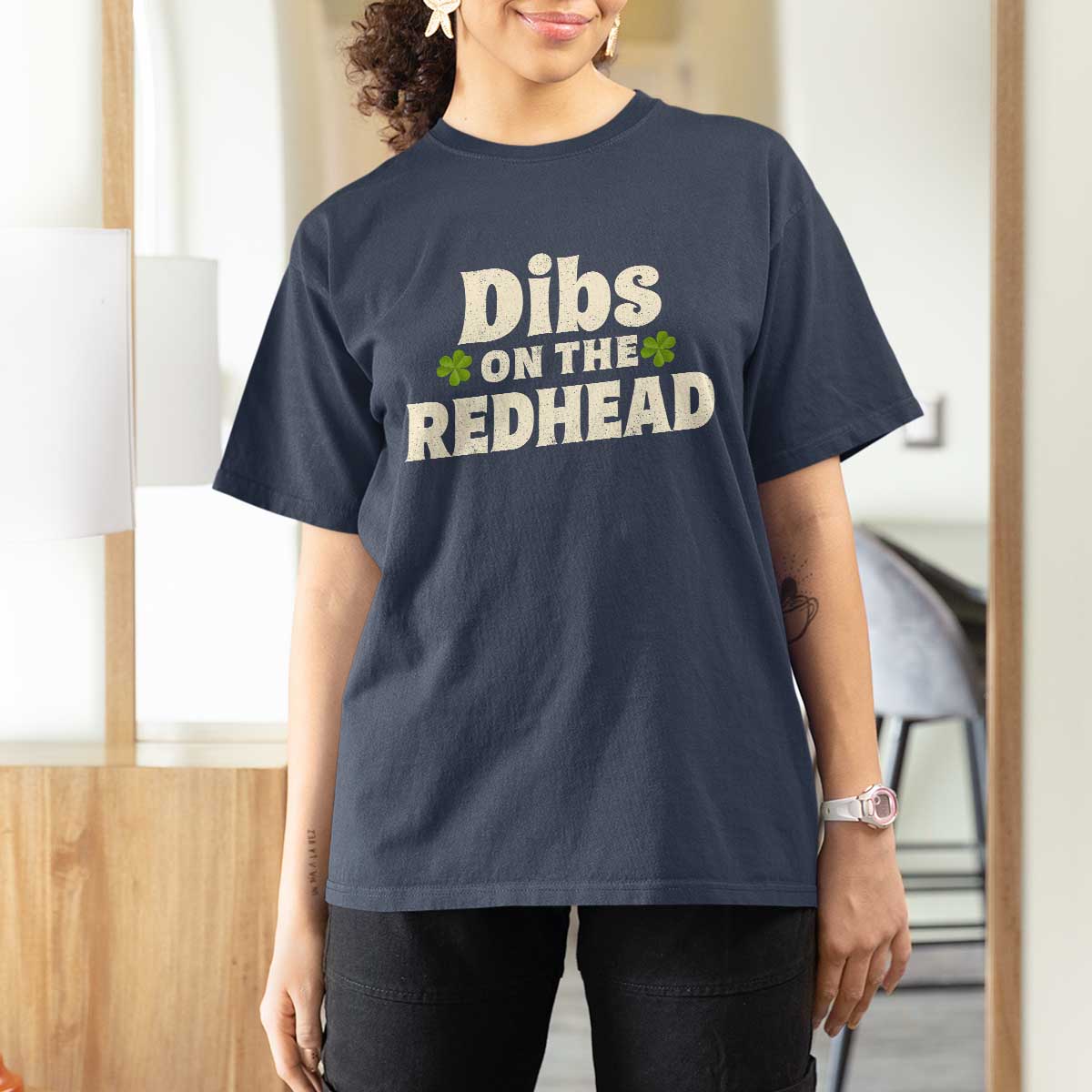 Dibs On The Redhead T Shirt For Women Funny Irish St Patricks Day Lucky Shamrock