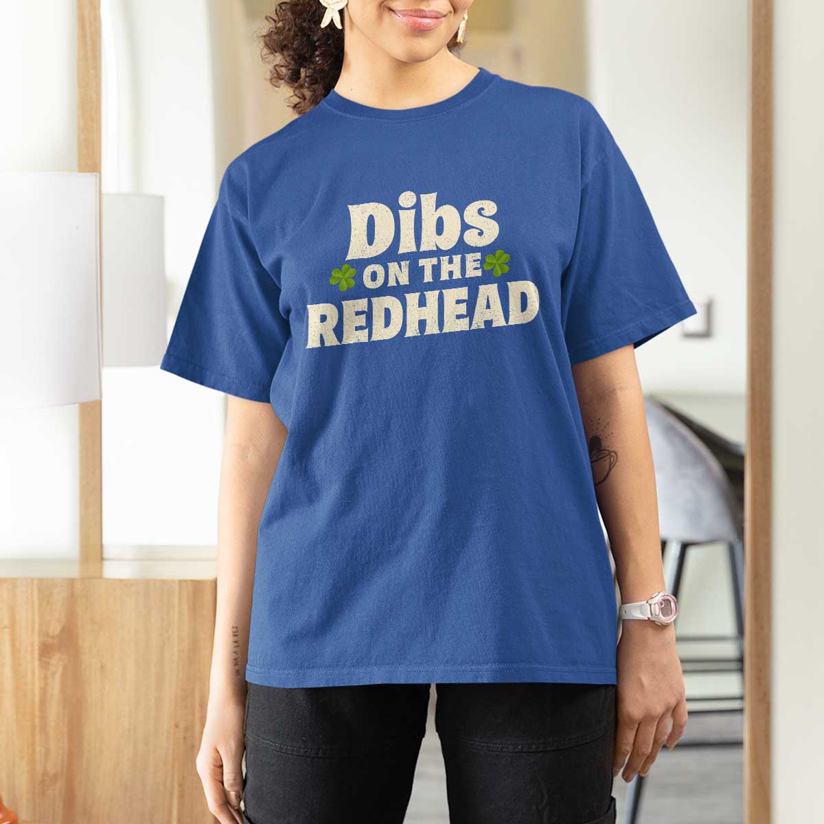 Dibs On The Redhead T Shirt For Women Funny Irish St Patricks Day Lucky Shamrock