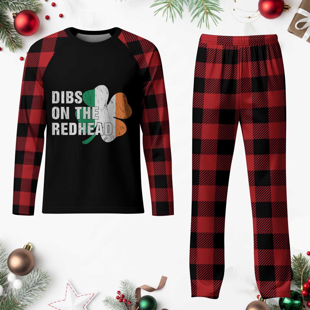 Dibs On The Redhead Plaid Pajama Set Funny Irish St Patricks Day Shamrock