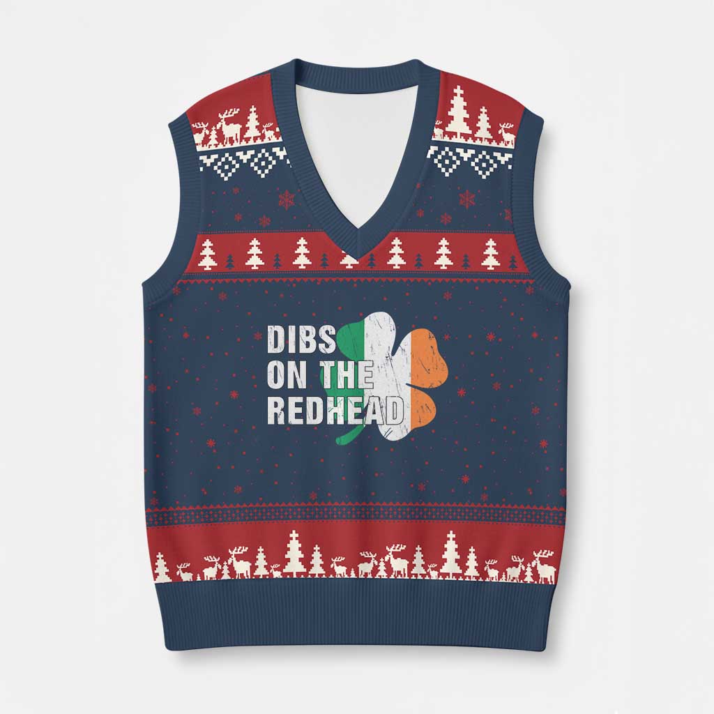 Dibs On The Redhead V-Neck Knit Sweater Vest Funny Irish St Patricks Day Shamrock