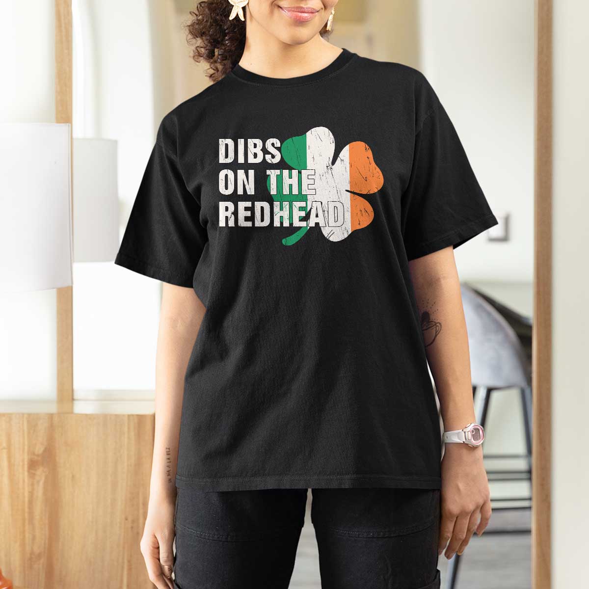 Dibs On The Redhead T Shirt For Women Funny Irish St Patricks Day Shamrock