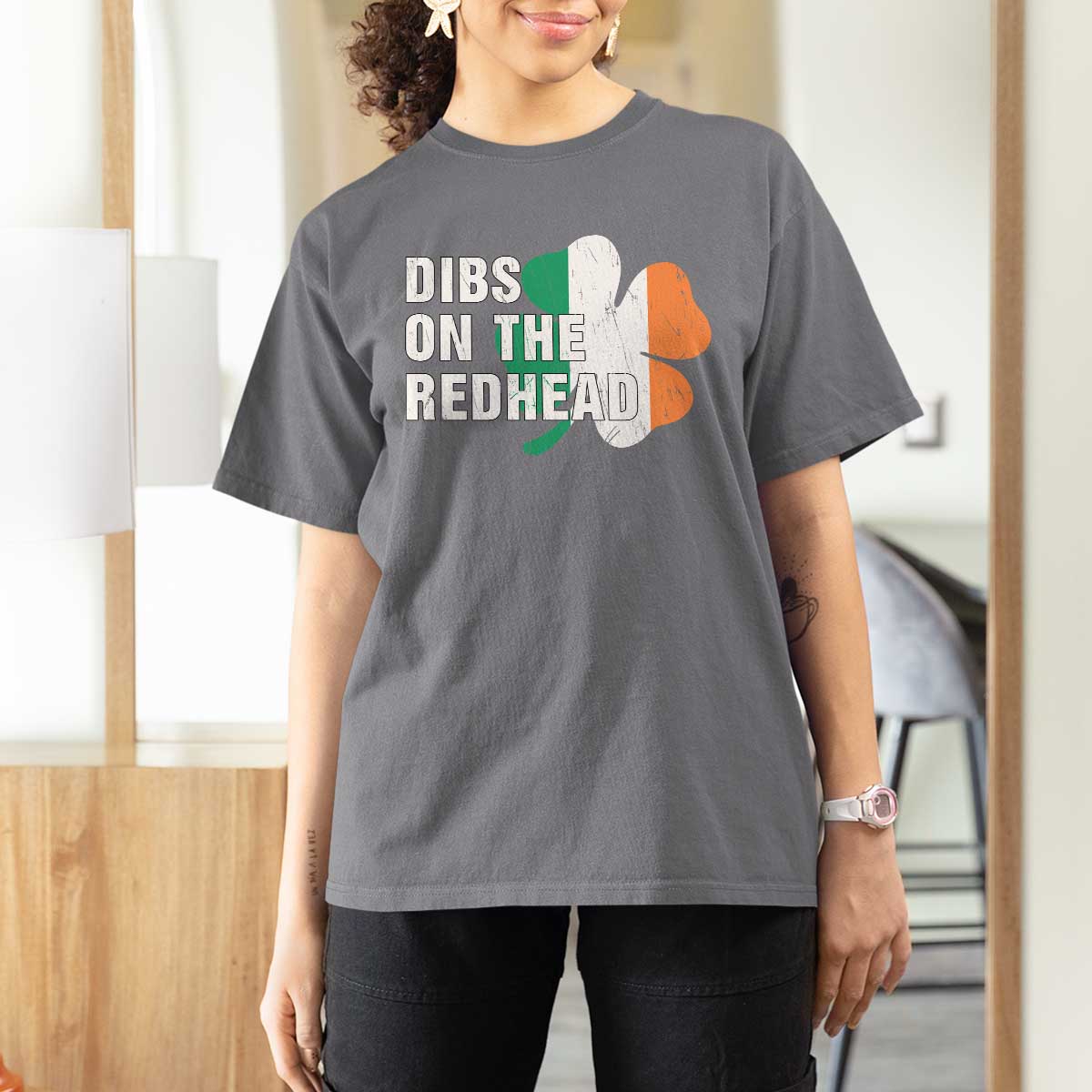 Dibs On The Redhead T Shirt For Women Funny Irish St Patricks Day Shamrock