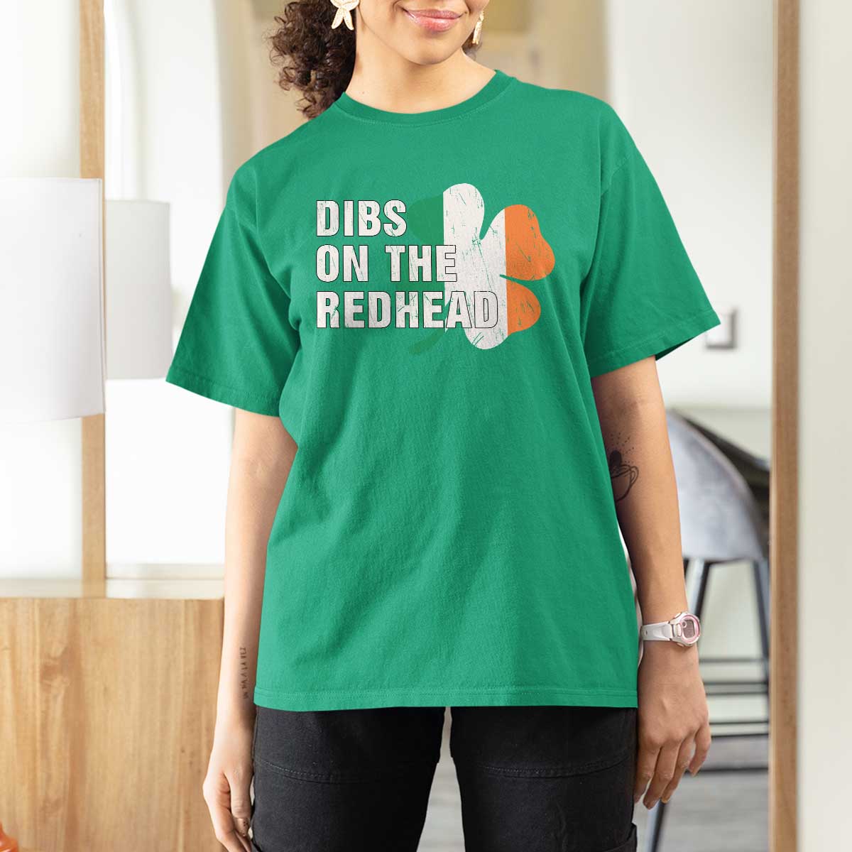 Dibs On The Redhead T Shirt For Women Funny Irish St Patricks Day Shamrock