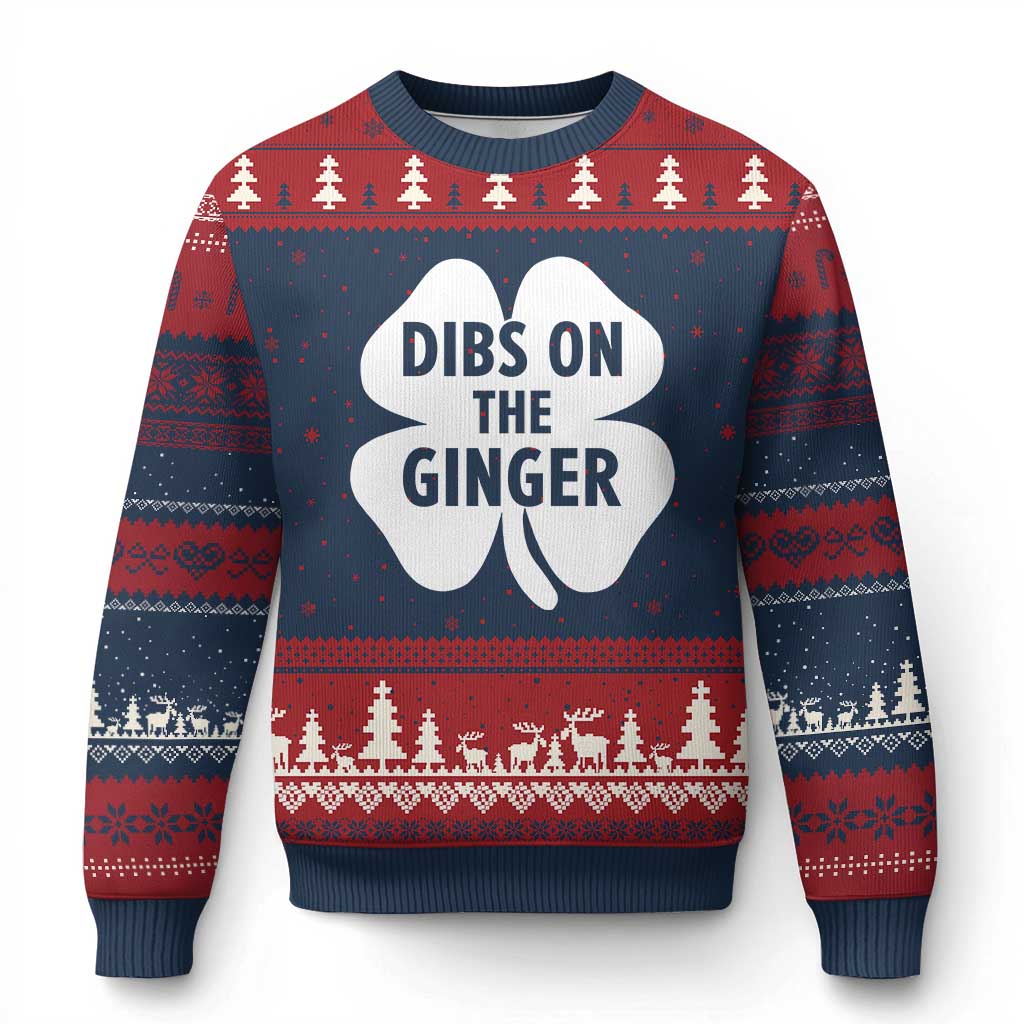St Patricks Day Shamrock Dibs On The Ginger Ugly Christmas Sweater Funny Redhead Irish